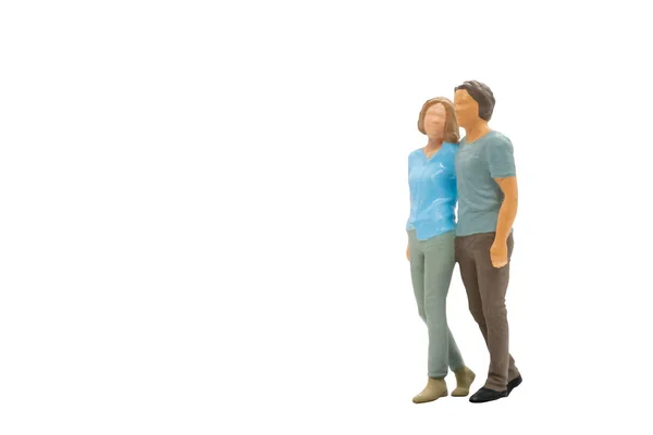 Miniaturmenschen Mann Und Frau Lässigem Tuch Stehen Vereint Auf Weißem — Stockfoto