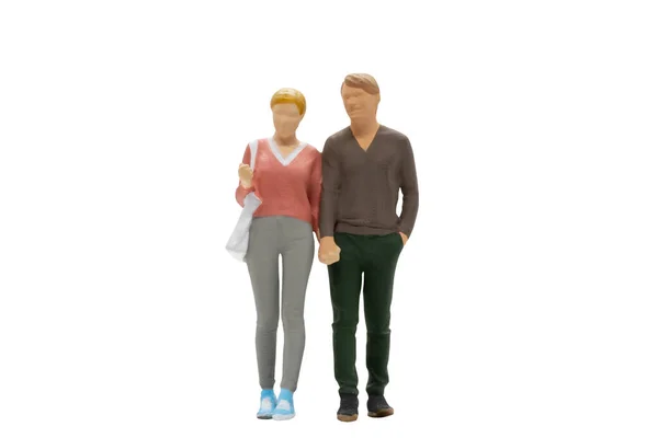 Pessoas Miniatura Homem Mulher Pano Casual Juntos Isolados Fundo Branco — Fotografia de Stock