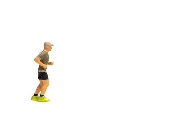 Miniatűr Emberek Férfi Fitness Viselet Futó Fehér Háttér Helyet Szöveges — Stock Fotó
