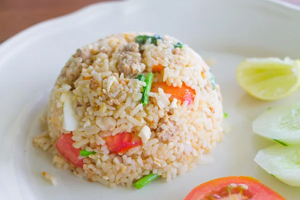 salted egg fried rice with pork , Thai food