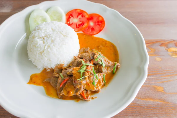 Rice with fried chili meat — Stock Photo, Image