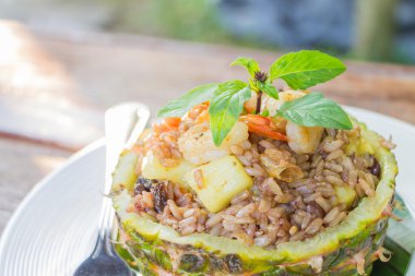 Ananas, closeup pilav Tayland gıda