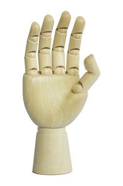 Beyaz arka plan üzerinde izole ahşap el modeli