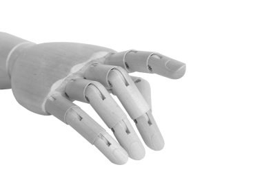 Beyaz arka plan üzerinde izole ahşap el modeli