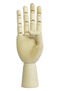 Beyaz arka plan üzerinde izole ahşap el modeli