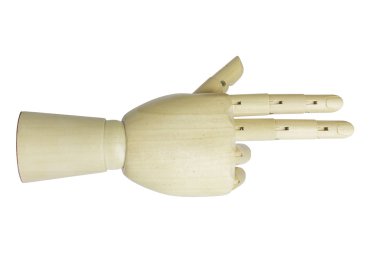 Beyaz arka plan üzerinde izole ahşap el modeli