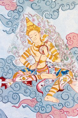 Traditional Thai style painting art on temple wall  clipart