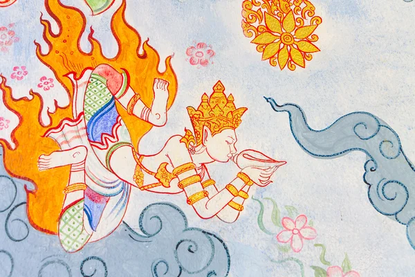 Traditional Thai style painting art on temple wall — Stock Photo, Image