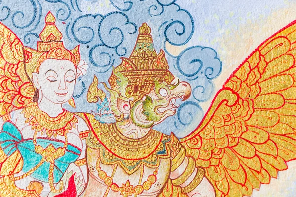 Traditionelle thailändische Malerei Kunst auf Tempelwand — Stockfoto