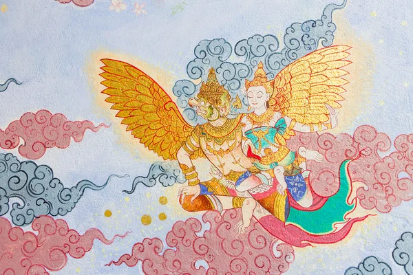 Traditionelle thailändische Malerei Kunst auf Tempelwand — Stockfoto