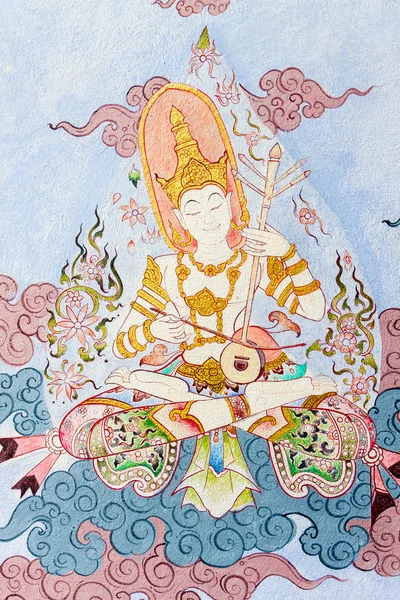 传统泰式寺庙墙上绘画艺术 — 图库照片