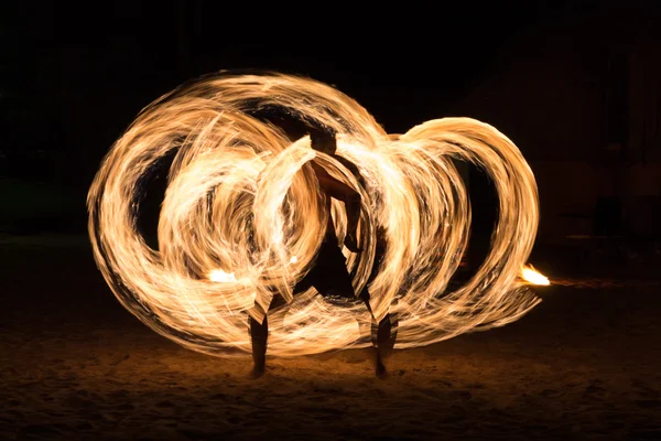 Man Fire Show on the beach — Stock Photo, Image