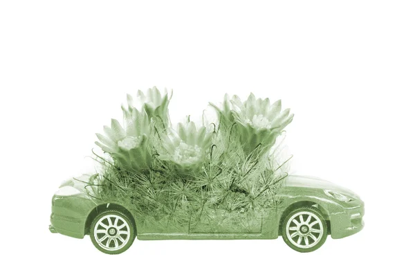 Double-Exposure, Save O conceito mundial de carro e planta — Fotografia de Stock