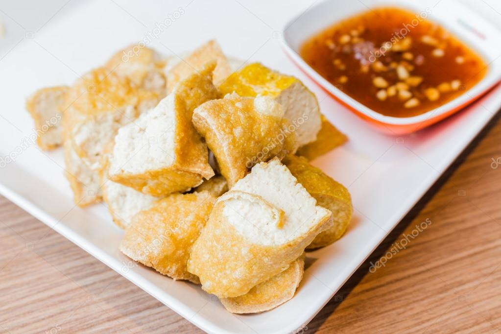 close up fried Tofu with sweet souce