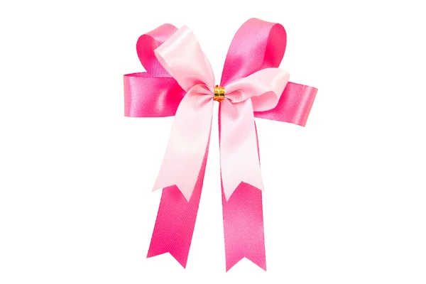 Fita rosa arco e caixa de presente branco isolado no branco — Fotografia de Stock