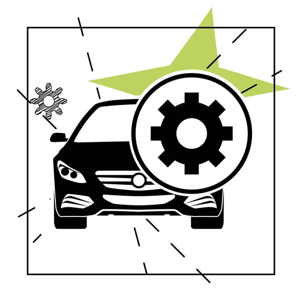 Estilo Plano Símbolo Automotivo Ilustração Carro Sedan Combinado Com Engrenagem —  Vetores de Stock
