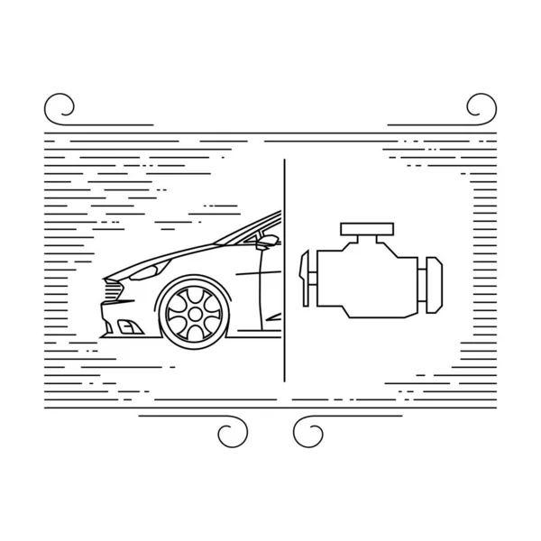 Thin Line Art Automobil Service Illustration Weißer Hintergrund — Stockvektor
