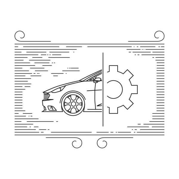Dunne Lijn Kunst Auto Service Illustratie Witte Achtergrond — Stockvector