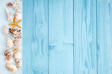 Yaz arka plan. deniz mavi ahşap zemin üzerine.