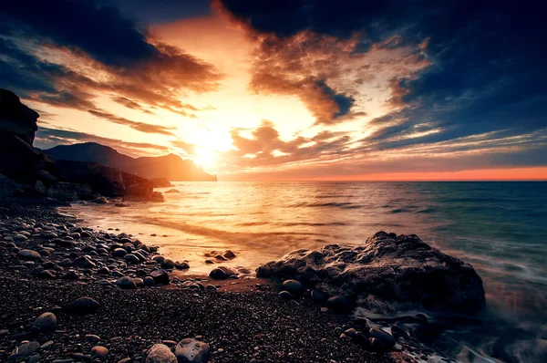 Krásný Západ Slunce Nebo Východ Slunce Pláži Letní Přírodní Pozadí — Stock fotografie