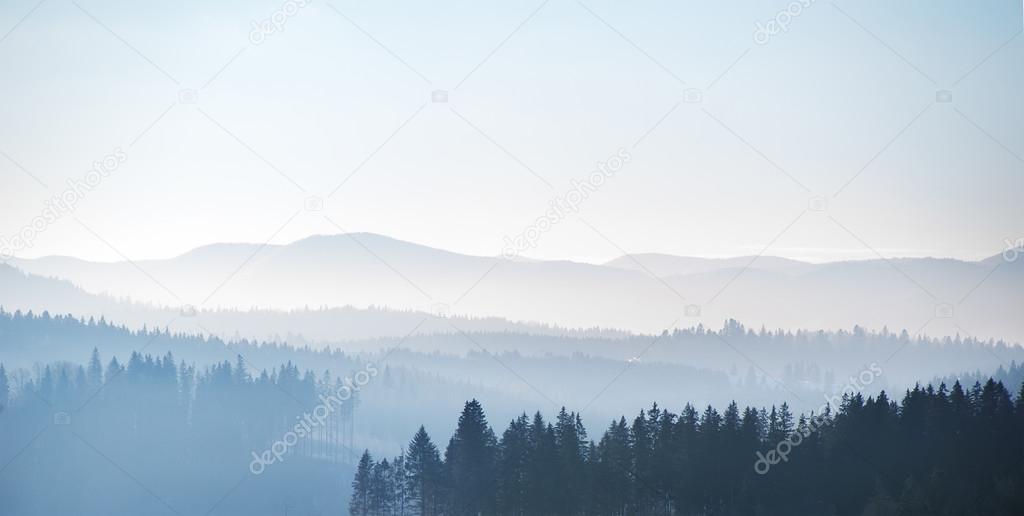 Panoramic mountaines view. natural  winter background