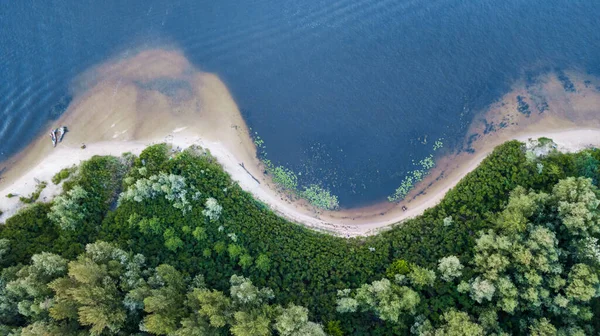 Amazing Spring Summer Landscape Aerial View Green Forest Blue River — Stock Photo, Image