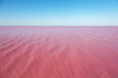 Pembe göl ve mavi gökyüzü. şaşırtıcı manzara & doğal arkaplan