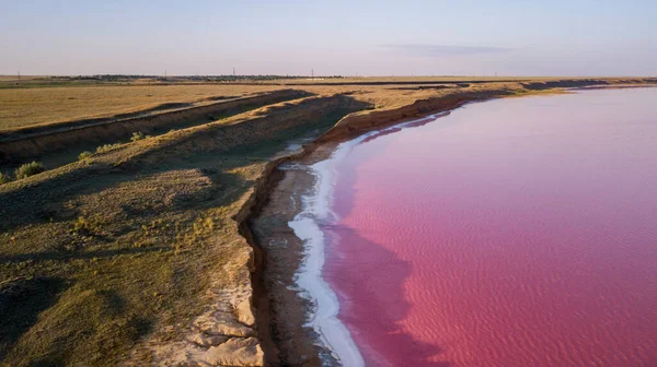Scenic Colorful Pink Salt Lake Ukraine Unusual Color Cause Algae — Stock Photo, Image