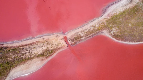 Aerial View Calm Amazing Pink Lake Drone Shot Bird Eye — Stock Photo, Image
