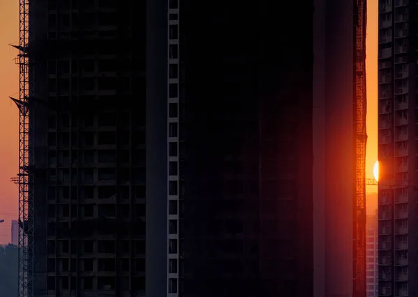 Solnedgang Bag Skyskrabere Højhuse Downtown Forstæder Mumbai - Stock-foto
