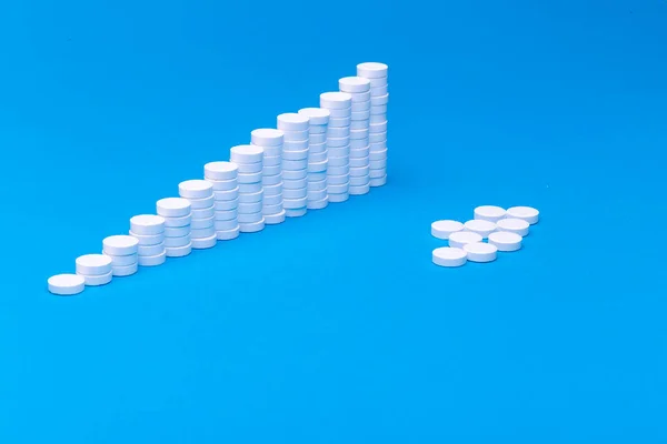 Close Pyramid Concept White Pills Blue Background Copy Space Focus — Stock Photo, Image