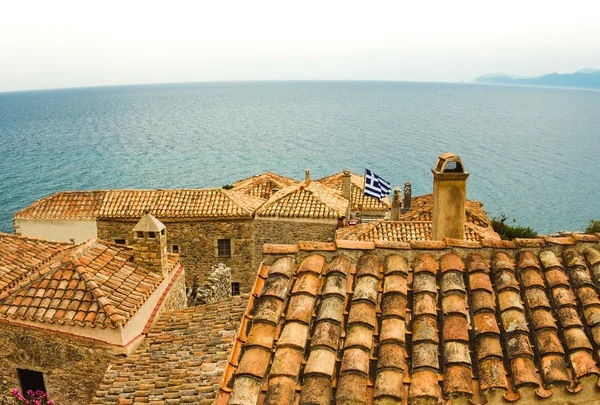 Vista tradicional de casas de pedra e pontos turísticos — Fotografia de Stock