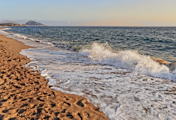 Schäumende Welle des Meeres am Sandstrand — Stockfoto