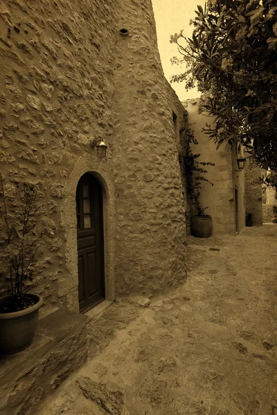 Rua grega tradicional em monemvasia cartão postal vintage — Fotografia de Stock