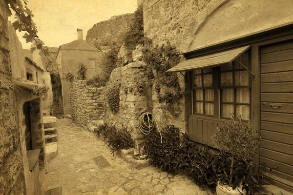 Traditionelle griechische Straße in monemvasia vintage postcard — Stockfoto