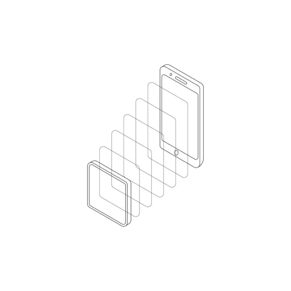 Handphone Line Art Modell Mit Umwandlung Quadratische Vektordesign Illustration — Stockvektor