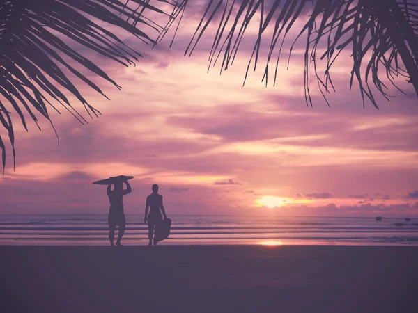 Silhouette Of surfer people — Stock Photo, Image