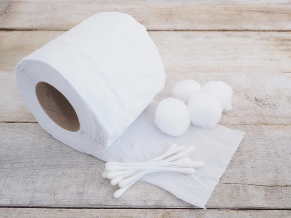 Papier tissu, boule de coton et boutons de coton — Photo