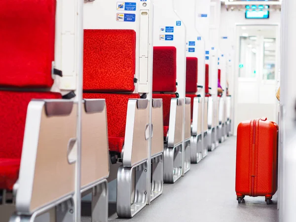 Red Luggage Bag Put Walkway Passenger Second Class Sleeper Cabin — Stock fotografie