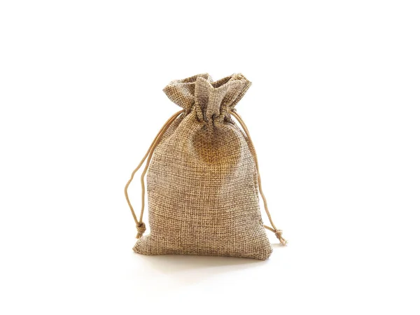 Empty Small Cotton Bag String White Background Burlap Sack — Stock Photo, Image