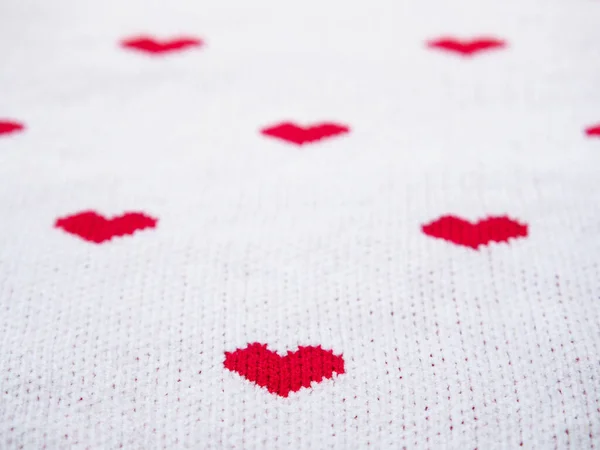 Red Heart Shape White Fabric Texture Valentine Day Concept Background — Stock Photo, Image