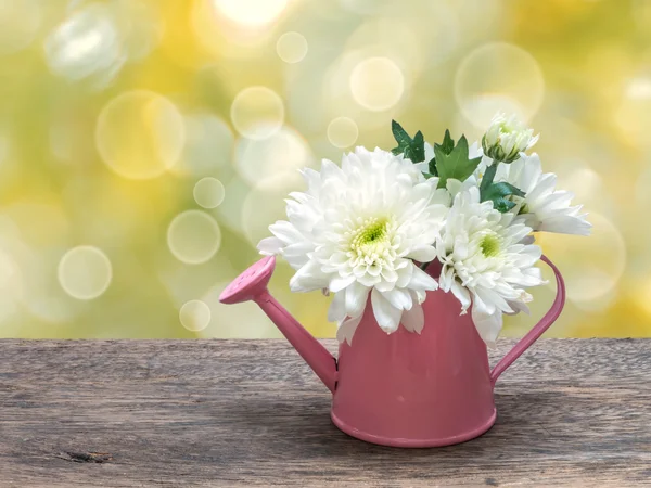 Weiße Blumensträuße in der Gießkanne — Stockfoto