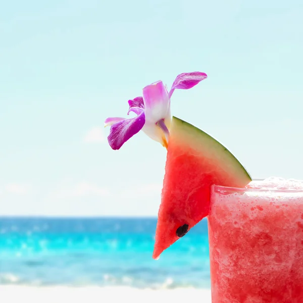 Watermelon on the top of watermelon juice glass — Stock Photo, Image