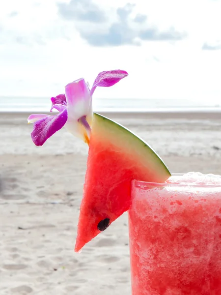 Watermelon on the top of watermelon juice glass — Stock Photo, Image