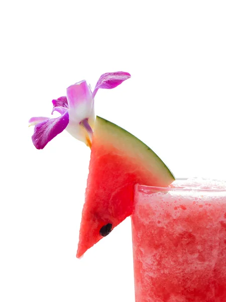 Watermelon on the top of watermelon juice glass,isolated — Stock Photo, Image