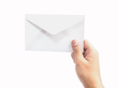Hand holding white envelope clipart