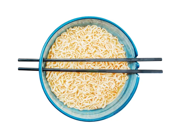 Spicy instant noodles in bowl with chopsticks — Stock Photo, Image