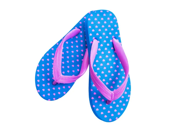Blauwe flip flop met roze hart patroon — Stockfoto