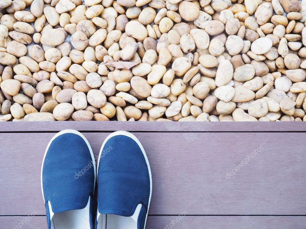 blue slip-on shoes