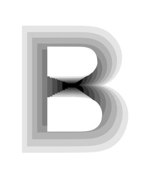 Gradyan gri renkleri ve derinlik etkisi olan B harfinin tasarımı